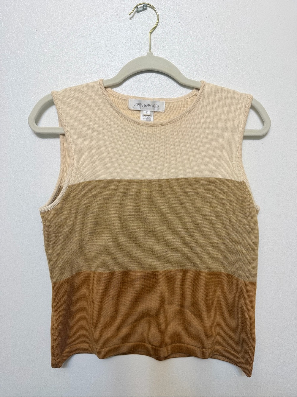 Jones New York Cream, Tan & Brown Colorblock Knit Sleeveless Top